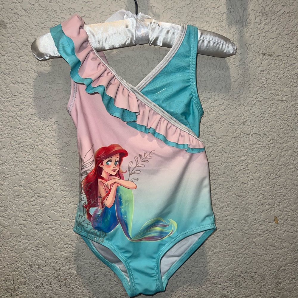 Disney Ariel One-Shoulder Kids Swimsuit - Pink and Aqua